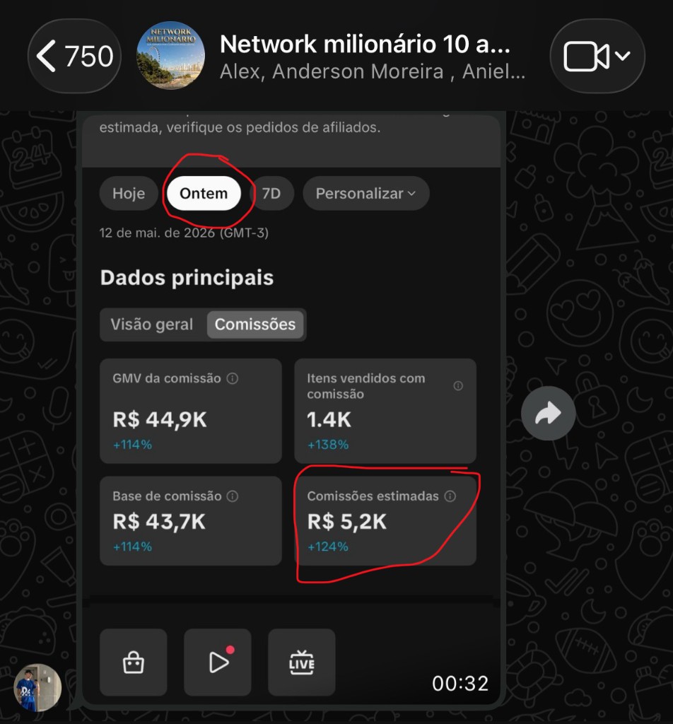 Comissões estimadas e métricas do dia no painel